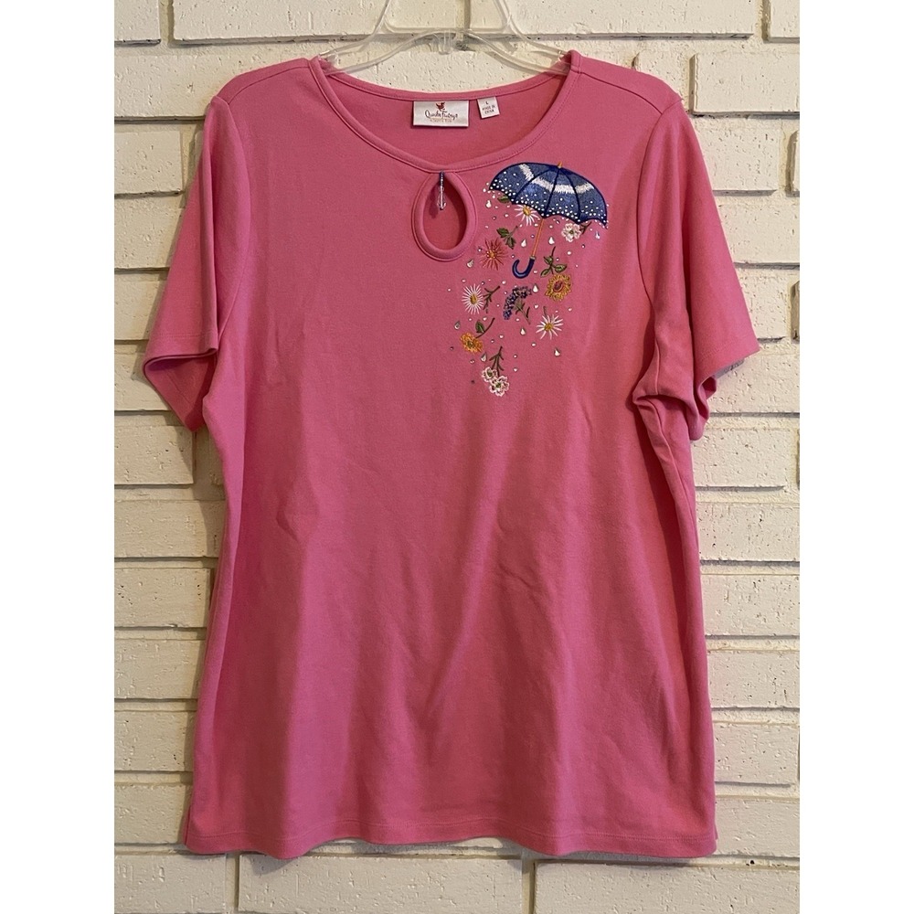 Quacker Factory size Lg Top Spring Umbrella Keyhole‎ Neck Short Sleeve Pink